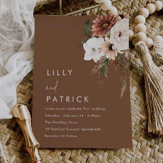 Boho Floral Terracotta Modern Wedding Invitation