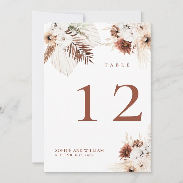 Boho Floral Terracotta Table Numbers (Front)
