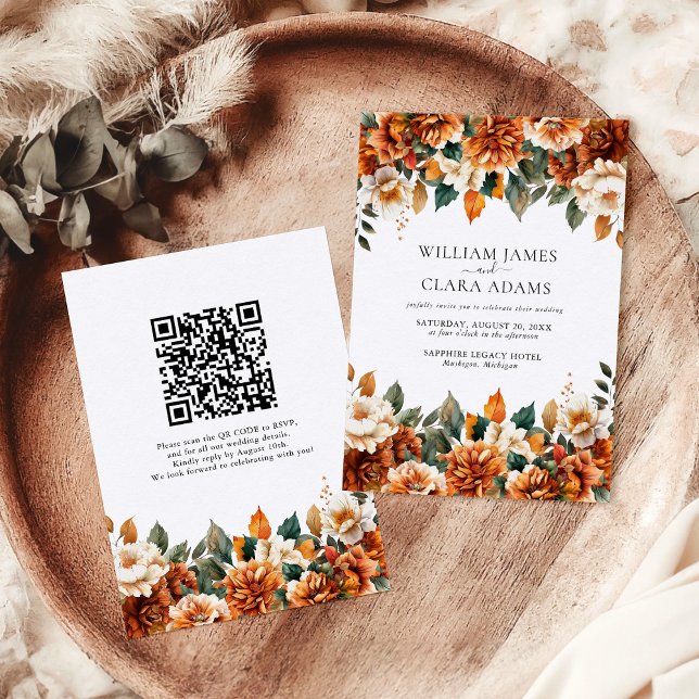 Boho Floral Terracotta Watercolor QR Code Wedding Invitation (Creator Uploaded)