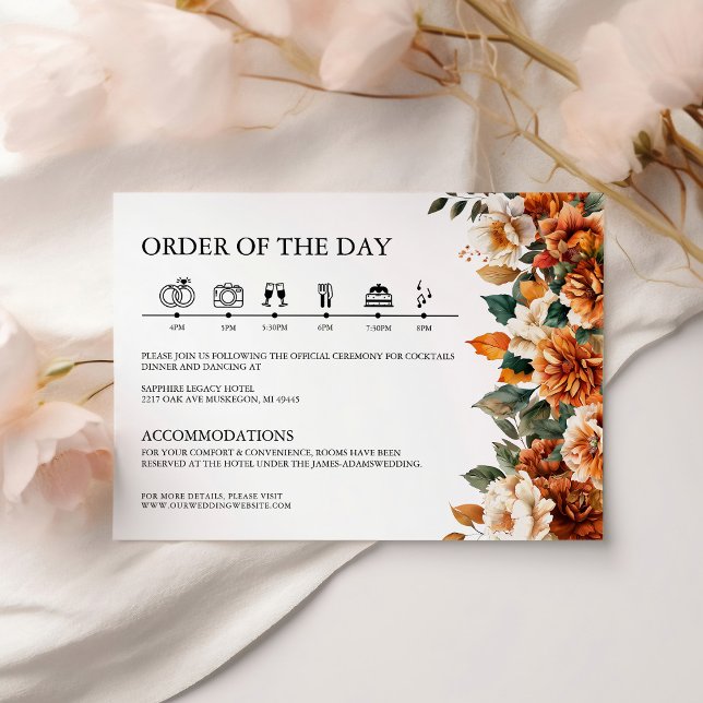 Boho Floral Terracotta Watercolor Wedding Timeline Enclosure Card (Creator Uploaded)