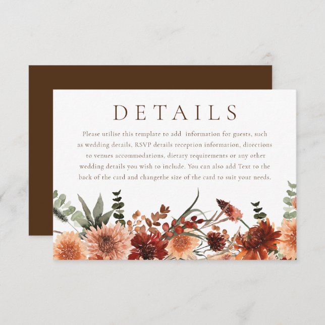 Boho Floral Terracotta Wedding Details Enclosure Card (Front/Back)