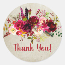 boho floral thank you stickers
