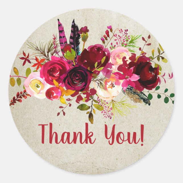 boho floral thank you stickers (Front)