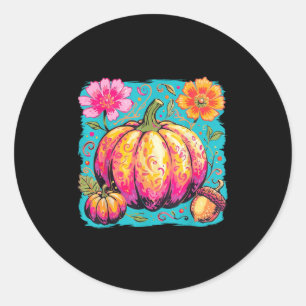 Boho Floral Thanksgiving Pumpkin Season Fall Vibes Classic Round Sticker
