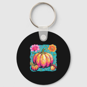 Boho Floral Thanksgiving Pumpkin Season Fall Vibes Key Ring