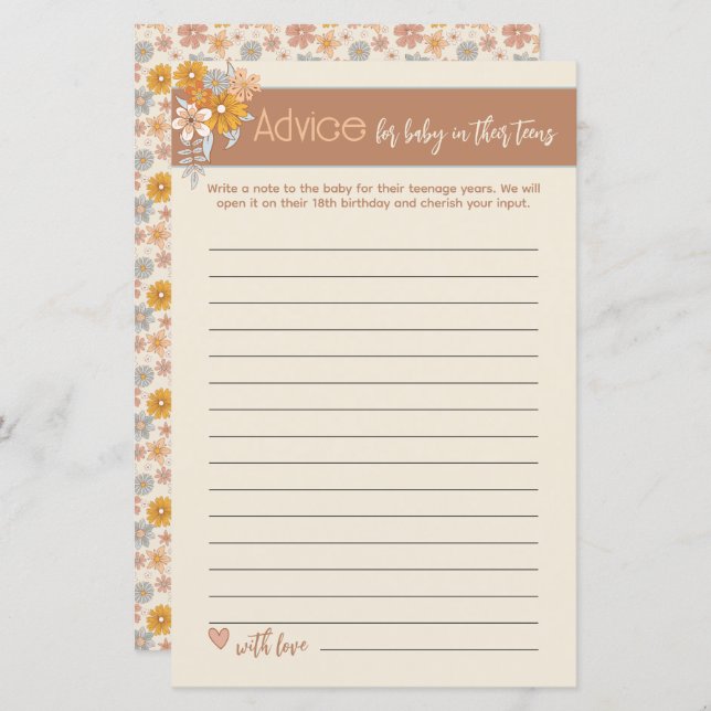 Boho Floral Time Capsule Advice Baby Shower Game (Front/Back)
