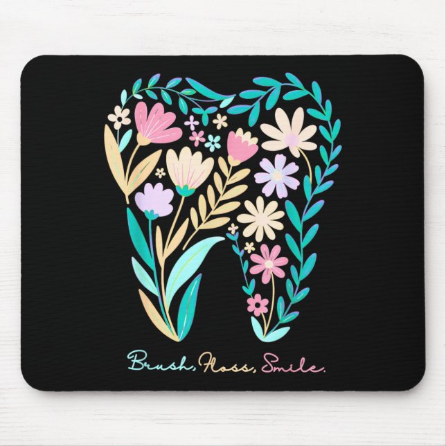 Boho Floral Tooth Flower Dentist Student Dental Mouse Pad (Front)