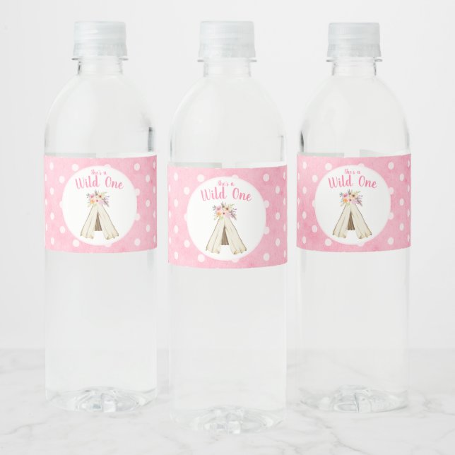 Boho Floral Tribal Teepee Wild One 1st Birthday Water Bottle Label (Bottles)