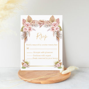 boho floral tropical gold script rsvp wedding  postcard