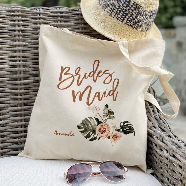 Boho Floral Tropical Leaf Bridesmaid Tote Bag (Creator Uploaded)