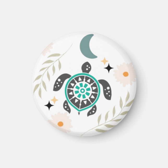 Boho Floral Turtle -Crescent Moon Magnet (Front)