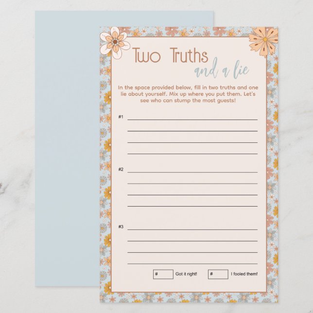Boho Floral Two Truths and a Lie Game (Front/Back)