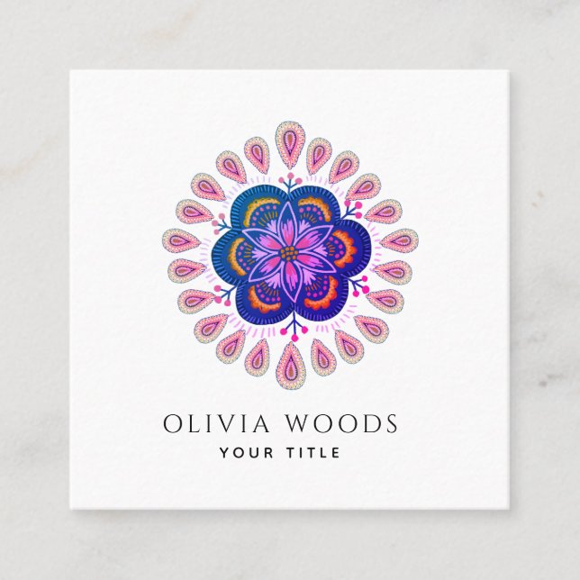 Boho Floral Violet Pink  Square Business Card (Front)