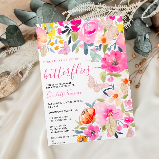 Boho floral watercolor butterflies bridal shower invitation (Boho floral watercolor butterflies bridal shower invitation)