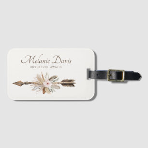 Boho Floral Watercolor Luggage Tag – Rustic Antler