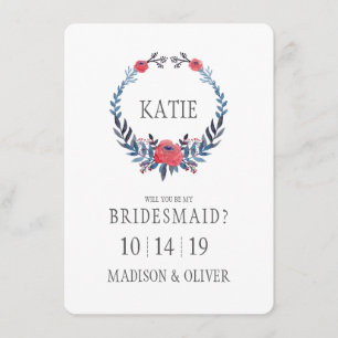 Boho Floral Watercolor Red Roses   Bridesmaid Invitation
