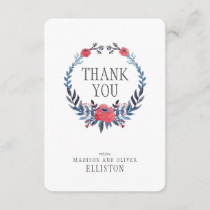 Boho Floral Watercolor Red Roses Thank You Card