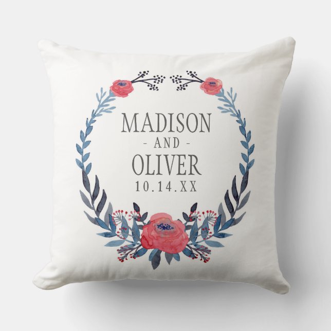 Boho Floral Watercolor Red Roses | Wedding Cushion (Front)