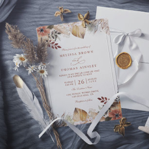 Boho Floral Watercolor Rustic QR Code Wedding Invitation