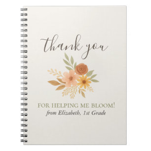 Boho Floral Watercolor Teacher Thank You  Notebook