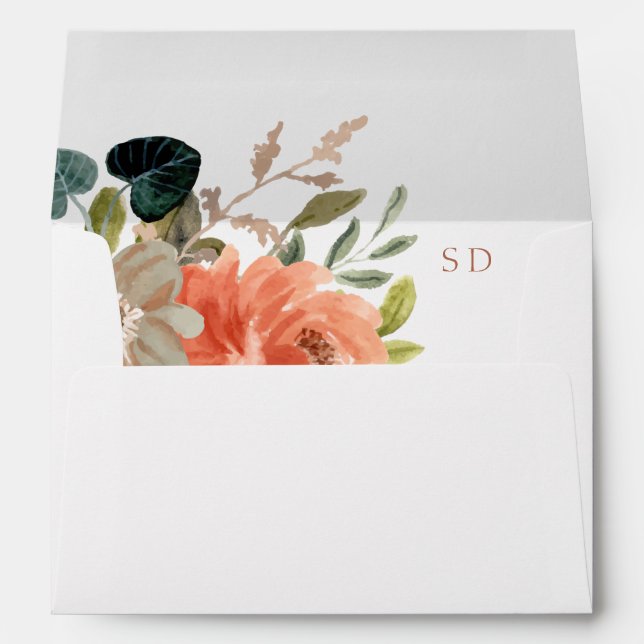 Boho Floral Watercolor White Wedding Invitation Envelope (Back (Bottom))