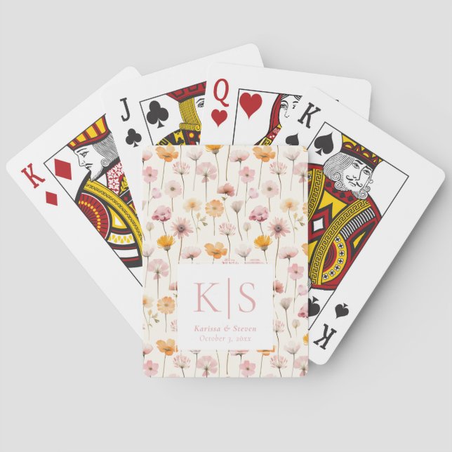 Boho Floral Watercolor Wildflower Playing Cards (Back)
