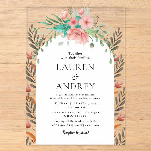 Boho Floral  Wedding  Acrylic Invitations