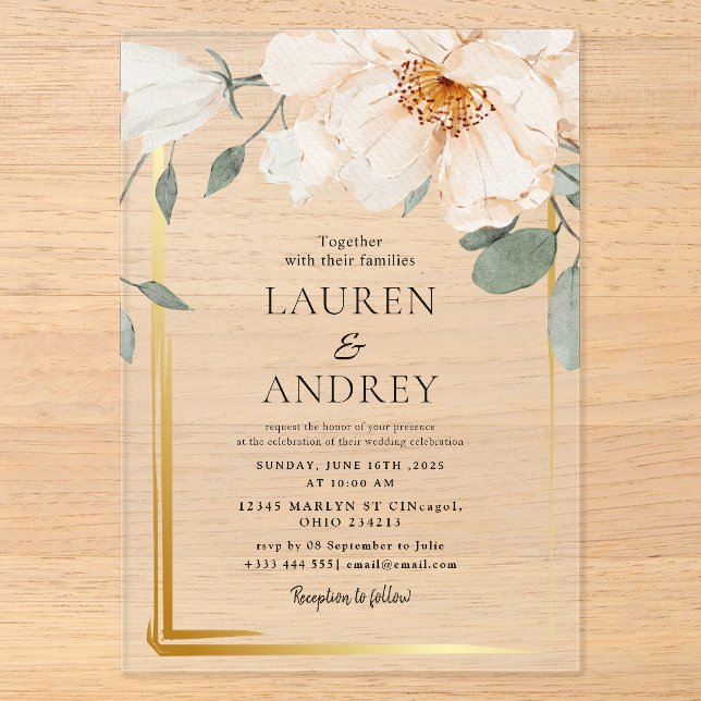Boho Floral  Wedding  Acrylic Invitations (Front)