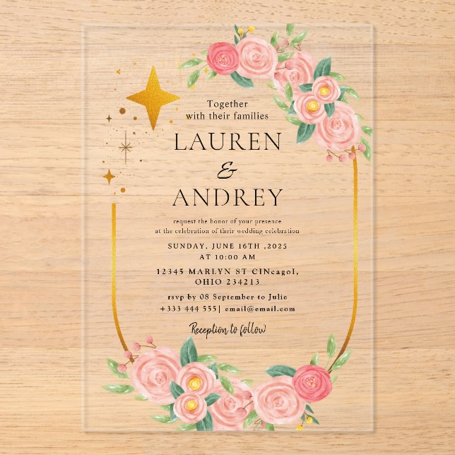 Boho Floral  Wedding  Acrylic Invitations (Front)