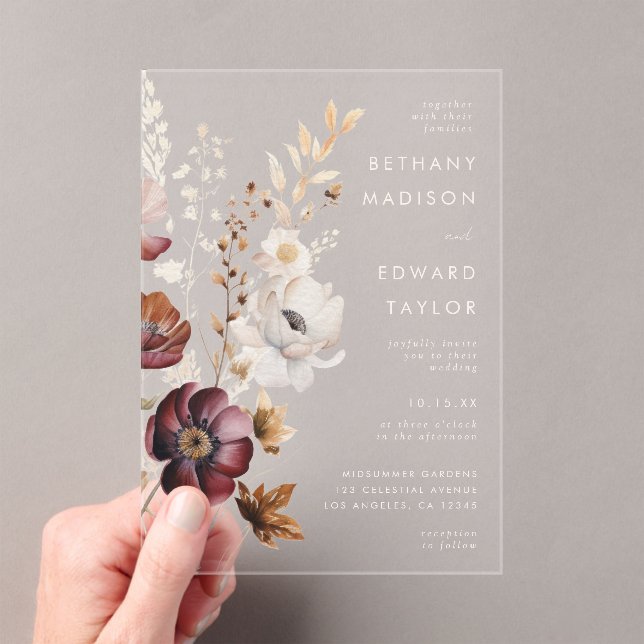 Boho Floral Wedding Acrylic Invitations (Insitu (Handheld))
