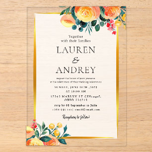 Boho Floral  Wedding  Acrylic Invitations