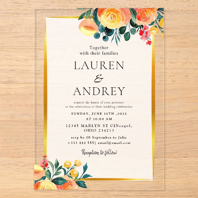 Boho Floral  Wedding  Acrylic Invitations (Front)