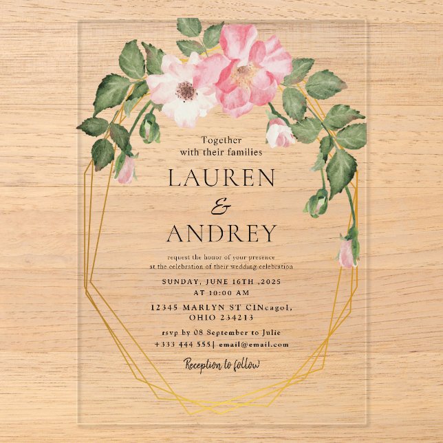 Boho Floral  Wedding  Acrylic Invitations (Front)