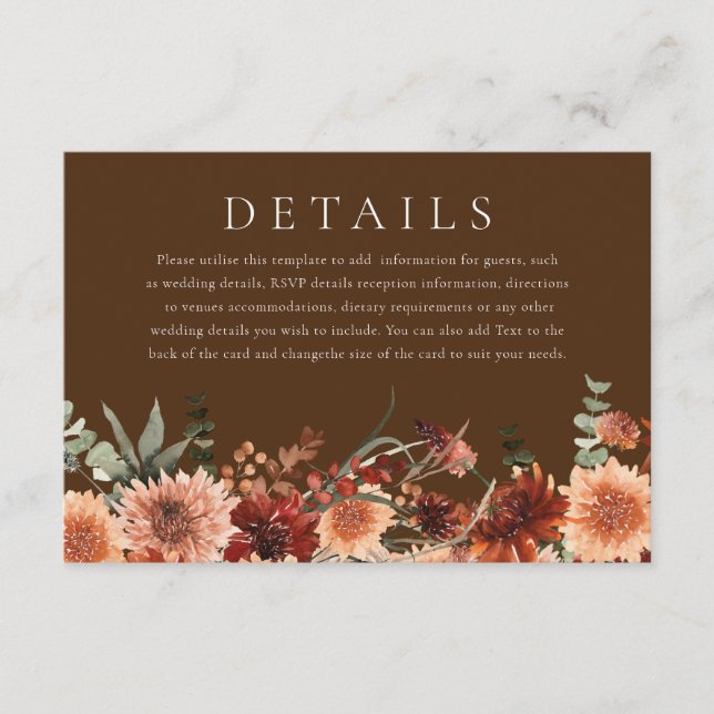 Boho Floral Wedding Ceremony Reception Details Enclosure Card (Front)