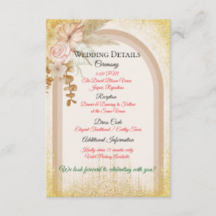 Boho Floral Wedding Details Card with Gold Sparks