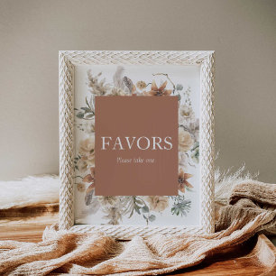 Boho Floral Wedding Favours Sign Print