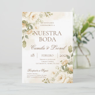 Boho Floral Wedding in Spanish Invitation