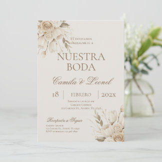 Boho Floral Wedding in Spanish Invitation