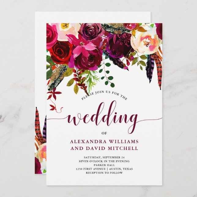 Boho Floral | Wedding Invitation (Front/Back)