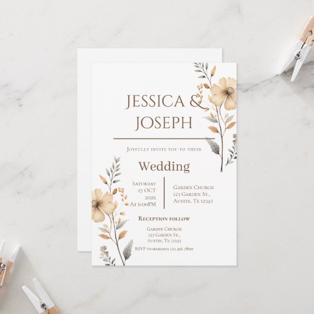Boho Floral Wedding  Invitation (Front/Back In Situ)