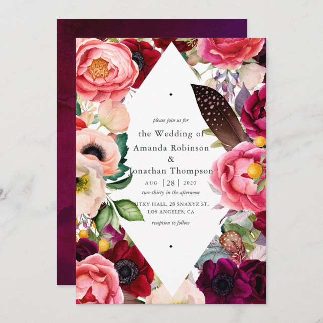 Boho Floral Wedding Invitation (Front/Back)