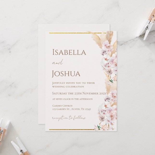 Boho Floral Wedding  Invitation (Front/Back In Situ)