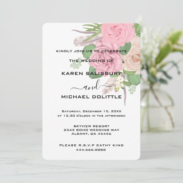 Boho Floral Wedding Invitation – Editable Template (Standing Front)