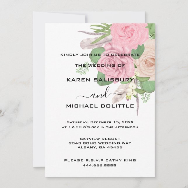 Boho Floral Wedding Invite - Editable Template (Front)