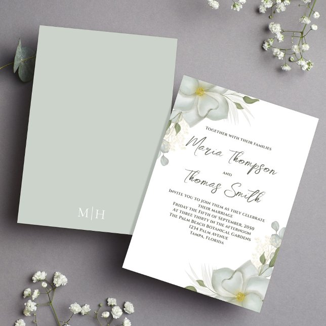 Boho Floral Wedding Magnolia Elegant Invitation (Boho Wedding Magnolia Floral Invitaiton)