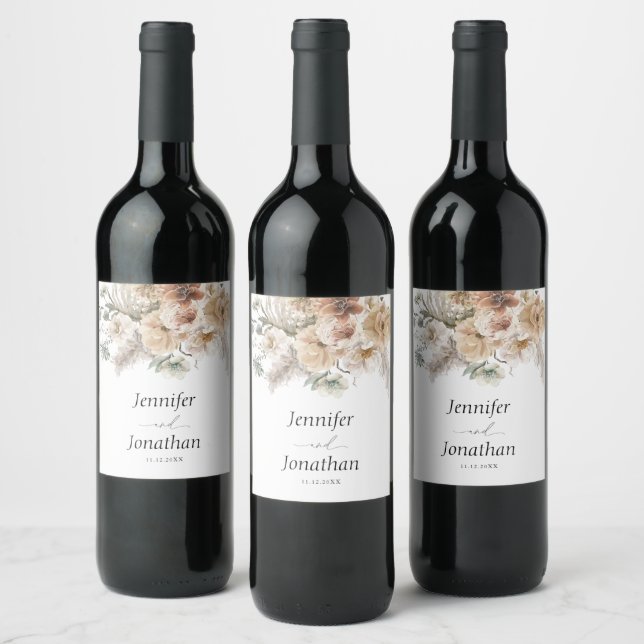 Boho Floral Wedding Personalised Wine Label (Bottles)