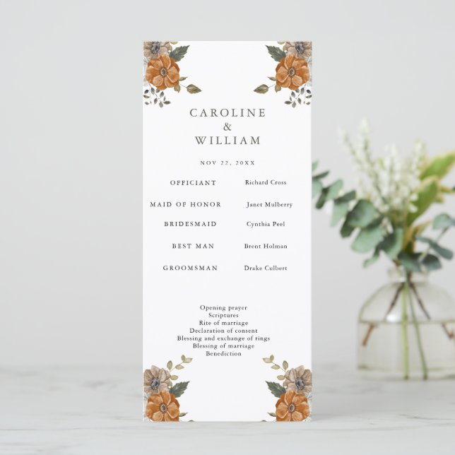 Boho Floral Wedding Programme (Standing Front)