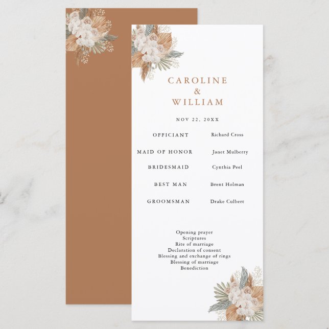Boho Floral Wedding Programme (Front/Back)