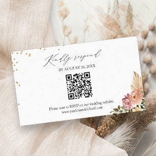  Boho Floral Wedding QR Online RSVP Card