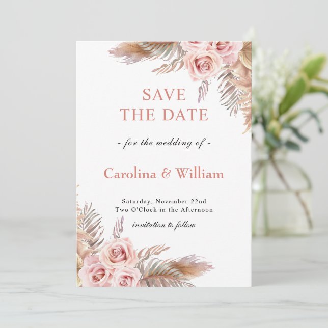 Boho Floral Wedding Save The Date (Standing Front)